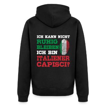 Typisch Italiener Italien Geste Capisci - Unisex Premium Bio Zip Hoodie - Schwarz - Hinten - Nico (187cm)