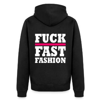 Fuck fast fashion - Veste à capuche bio Premium Unisexe - noir - Dos - Nico (187cm)