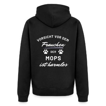 vorsicht frauchen mops harmlos hunde spruch - Unisex Premium Bio Zip Hoodie - Schwarz - Hinten - Nico (187cm)