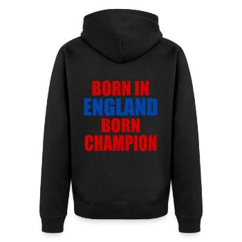 born in england born champion - England - Unisex Premium Organic Zip Hoodie - black - Back - Nico (187cm)
