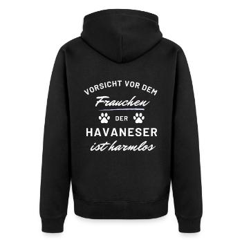 vorsicht frauchen havaneser harmlos hunde spruch - Unisex Premium Bio Zip Hoodie - Schwarz - Hinten - Nico (187cm)