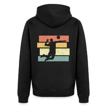 Volleyball retro vintage Volleyball Legende - Unisex Premium Bio Zip Hoodie - Schwarz - Hinten - Nico (187cm)