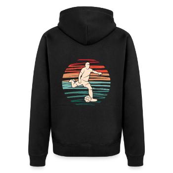 Fußball Spieler Fußballspieler Retro Fußballer - Unisex Premium Bio Zip Hoodie - Schwarz - Hinten - Nico (187cm)