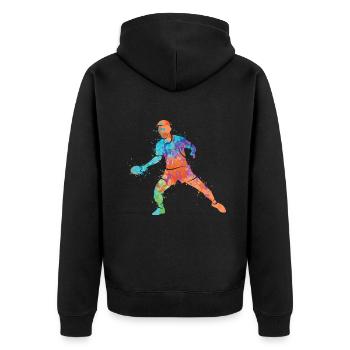 Tischtennisspieler Bunt Design Tischtennis - Unisex Premium Bio Zip Hoodie - Schwarz - Hinten - Nico (187cm)