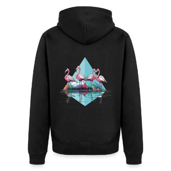 4 flamingos in the water - Unisex Premium Organic Zip Hoodie - black - Back - Nico (187cm)