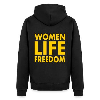 Women life freedom - Unisex Premium Bio Zip Hoodie - Schwarz - Hinten - Nico (187cm)