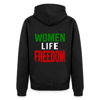 Women life freedom iran - Unisex Premium Bio Zip Hoodie - Schwarz - Hinten - Nico (187cm)