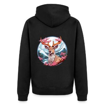 japanischer Sikahirsch im Anime Stil - Unisex Premium Bio Zip Hoodie - Schwarz - Hinten - Nico (187cm)