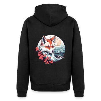 Anime Japan Kitsune Fuchs - Unisex Premium Bio Zip Hoodie - Schwarz - Hinten - Nico (187cm)