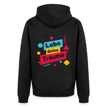 Lebe deine Träume - bunt und lebensfroh - Unisex Premium Bio Zip Hoodie - Schwarz - Hinten - Nico (187cm)