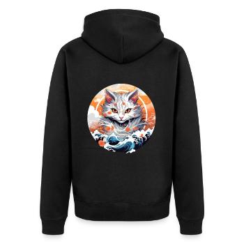 Kater aus dem Meer japanische Katze - Unisex Premium Bio Zip Hoodie - Schwarz - Hinten - Nico (187cm)