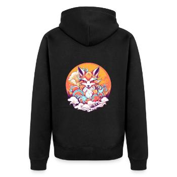 niedlicher japanischer Kitsune Fuchs im Anime - Unisex Premium Bio Zip Hoodie - Schwarz - Hinten - Nico (187cm)