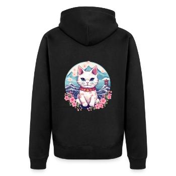 niedliche kleine Glückskatze Kitten Anime Stil - Unisex Premium Bio Zip Hoodie - Schwarz - Hinten - Nico (187cm)