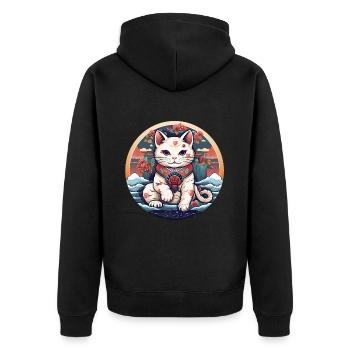 weiße Katze Glückskatze Maneki-neko Manekineko - Unisex Premium Bio Zip Hoodie - Schwarz - Hinten - Nico (187cm)