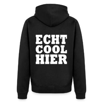 Echt cool hier - Unisex Premium Bio Zip Hoodie - Schwarz - Hinten - Nico (187cm)
