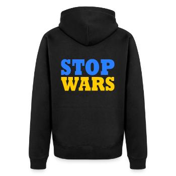 Stop war - Unisex Premium Bio Zip Hoodie - Schwarz - Hinten - Nico (187cm)