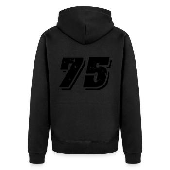 75 Zahl Symbol - Unisex Premium Bio Zip Hoodie - Schwarz - Hinten - Nico (187cm)