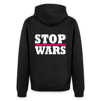 Stop wars - Unisex Premium Bio Zip Hoodie - Schwarz - Hinten - Nico (187cm)