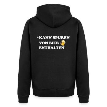 Bier Alkohol Spruch Kann Spuren von Bier enthalten - Unisex Premium Bio Zip Hoodie - Schwarz - Hinten - Nico (187cm)