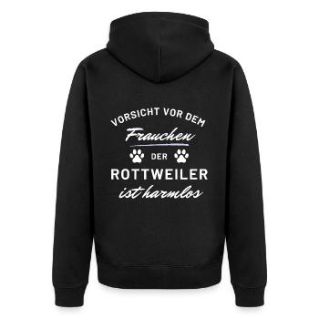 vorsicht frauchen rottweiler harmlos hunde spruch - Unisex Premium Bio Zip Hoodie - Schwarz - Hinten - Nico (187cm)