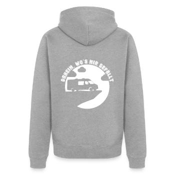 Daheim wo s mir gefällt Camper Van Wohnmobil - Unisex Premium Bio Zip Hoodie - Grau meliert - Hinten - Nico (187cm)