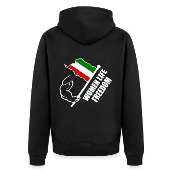 Women life freedom iran - Unisex Premium Bio Zip Hoodie - Schwarz - Hinten - Nico (187cm)
