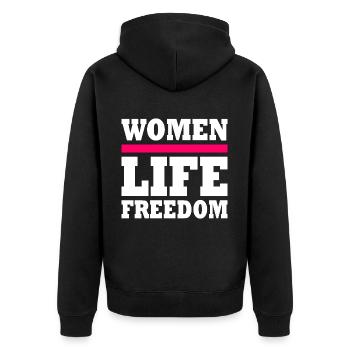 Women life freedom iran - Unisex Premium Bio Zip Hoodie - Schwarz - Hinten - Nico (187cm)