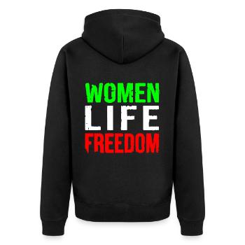 Women life freedom iran - Unisex Premium Bio Zip Hoodie - Schwarz - Hinten - Nico (187cm)