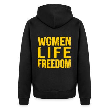 Women life freedom - Unisex Premium Bio Zip Hoodie - Schwarz - Hinten - Nico (187cm)