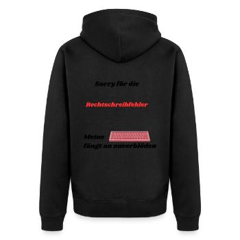Sorry für die Rechtschreibfehler, meine Tastatur - Unisex Premium Bio Zip Hoodie - Schwarz - Hinten - Nico (187cm)