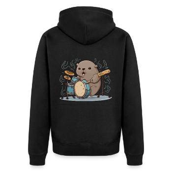 Rhythm Seal - Unisex Premium Organic Zip Hoodie - black - Back - Nico (187cm)