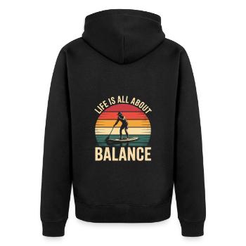 Life Is All About Balance Retro Paddleboarding - Unisex Premium Organic Zip Hoodie - black - Back - Nico (187cm)