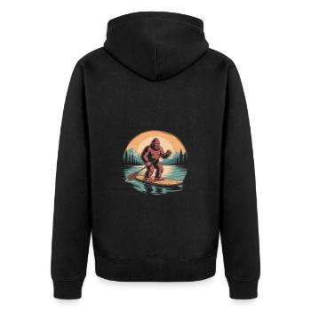 Vintage Bigfoot Paddleboarding - Unisex Premium Bio Zip Hoodie - Schwarz - Hinten - Nico (187cm)