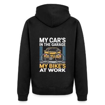 My Car’s in the Garage My Bike’s at Work Bike - Unisex Premium Bio Zip Hoodie - Schwarz - Hinten - Nico (187cm)
