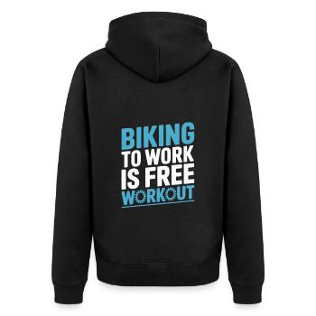 Biking to Work is Free Workout Bike Commuting - Unisex Premium Bio Zip Hoodie - Schwarz - Hinten - Nico (187cm)