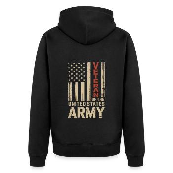Veteran of The United States Army Veterans Day - Unisex Premium Organic Zip Hoodie - black - Back - Nico (187cm)