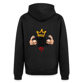 Wake Up & Slay - Unisex Premium Bio Zip Hoodie - Schwarz - Hinten - Nico (187cm)