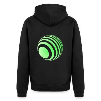 3D-Ball mit grünen Streifen - Unisex Premium Bio Zip Hoodie - Schwarz - Hinten - Nico (187cm)