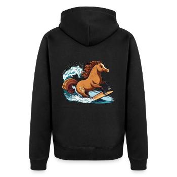 Surfing Horse - Unisex Premium Organic Zip Hoodie - black - Back - Nico (187cm)