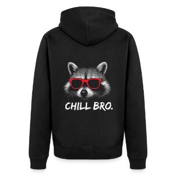 CHILL BRO – Funny raccoon with sunglasses - Unisex Premium Organic Zip Hoodie - black - Back - Nico (187cm)