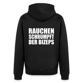 rauchen schrumpft der bizeps - Unisex Premium Bio Zip Hoodie - Schwarz - Hinten - Nico (187cm)