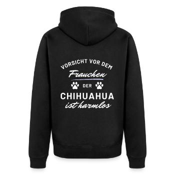 vorsicht frauchen chihuahua harmlos hunde spruch - Unisex Premium Bio Zip Hoodie - Schwarz - Hinten - Nico (187cm)
