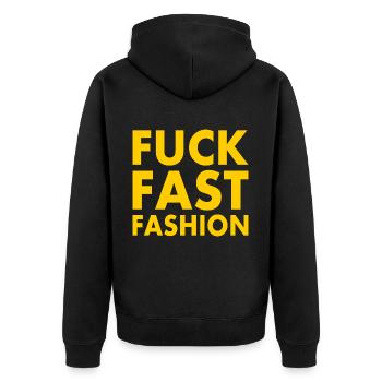 Fuck fast fashion - Veste à capuche bio Premium Unisexe - noir - Dos - Nico (187cm)