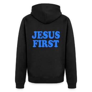 Jesus first - Veste à capuche bio Premium Unisexe - noir - Dos - Nico (187cm)