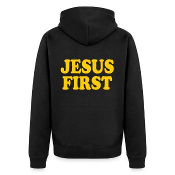 Jesus first - Veste à capuche bio Premium Unisexe - noir - Dos - Nico (187cm)