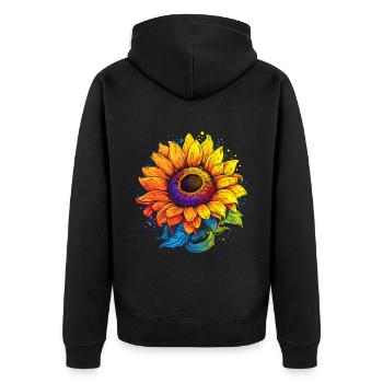 Sonnenblumen Blumenmotiv bunt - Unisex Premium Bio Zip Hoodie - Schwarz - Hinten - Nico (187cm)