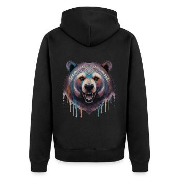 Stammesbär - Unisex Premium Bio Zip Hoodie - Schwarz - Hinten - Nico (187cm)
