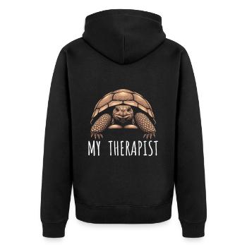 My therapist Sulcata Tortoise - Unisex Premium Organic Zip Hoodie - black - Back - Nico (187cm)