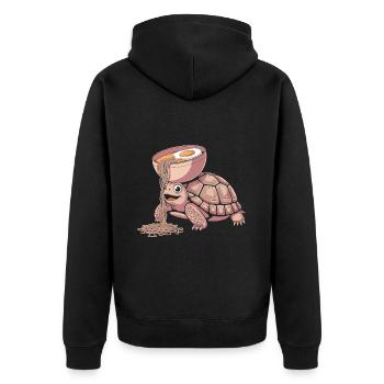 Happy tortoise having a hot bowl of ramen with - Unisex Premium Organic Zip Hoodie - black - Back - Nico (187cm)