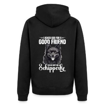 Ich Bat Gott Um Einen Gott Freund, Also Sandte Er - Unisex Premium Bio Zip Hoodie - Schwarz - Hinten - Nico (187cm)